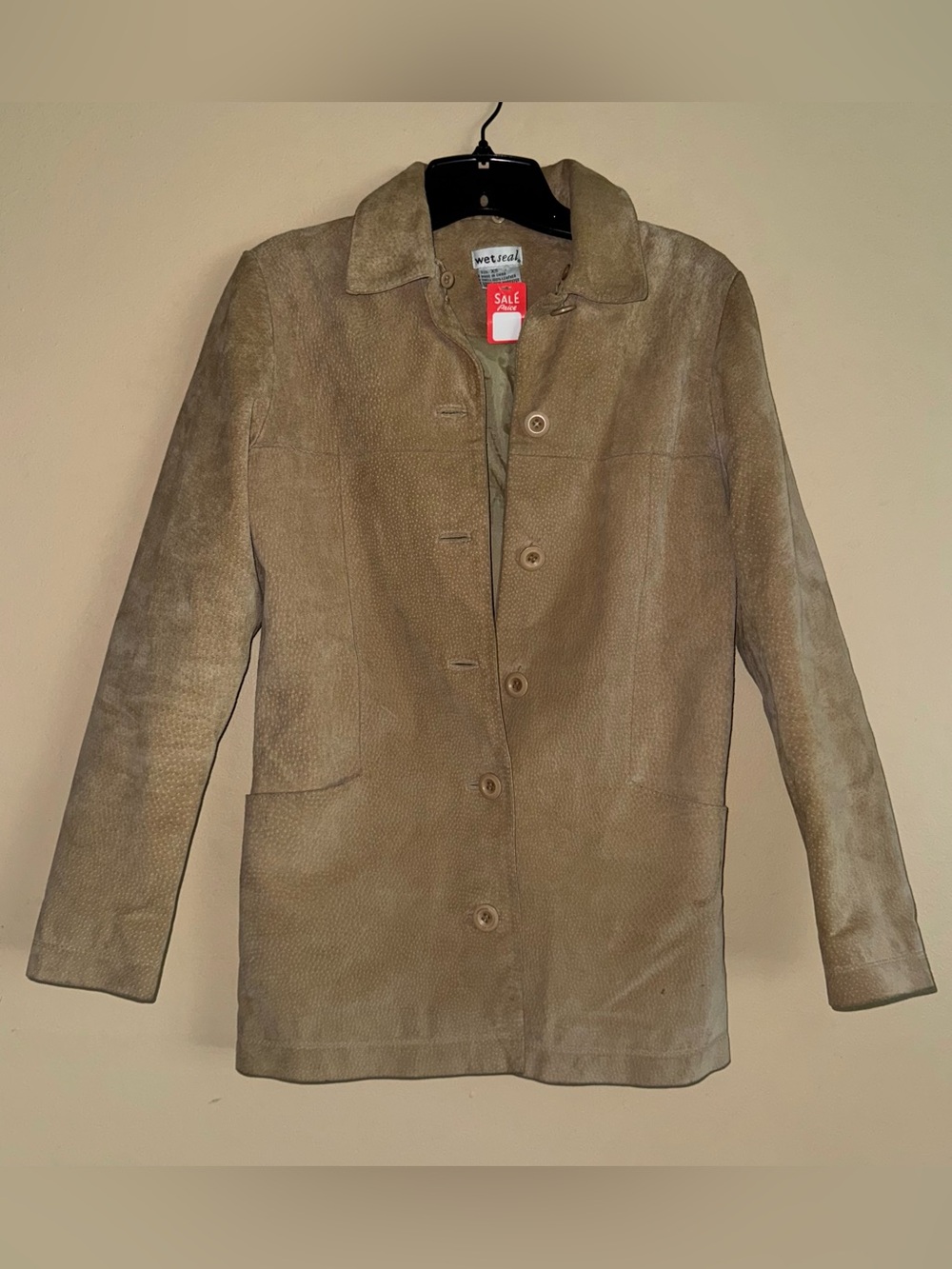 Vintage Wet Seal 100% Leather Suede Trench Jacket Size XS